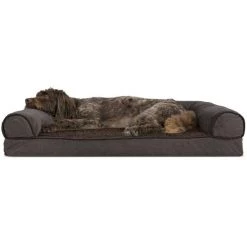 FurHaven Faux Fleece Memory Top Bolster Dog Bed w/Removable Cover