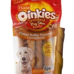 Hartz Oinkies 5" Pig Skin Twists with Peanut Butter Flavor Crunchy Middle Dog Treats