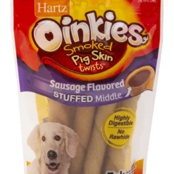 Hartz Oinkies Smoked Pig Skin Twists Sausage Flavored Stuffed Dog Treats