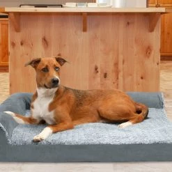 FurHaven Two Tone Faux Fur & Suede Deluxe Chaise Cooling Gel Dog & Cat Bed w/Removable Cover
