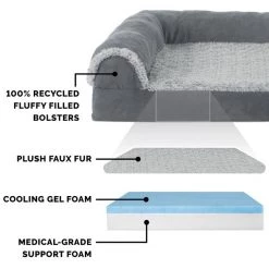 FurHaven Two Tone Faux Fur & Suede Deluxe Chaise Cooling Gel Dog & Cat Bed w/Removable Cover -Hart FurHavOfficial Shop 176048 PT5. SY630 V1601487969