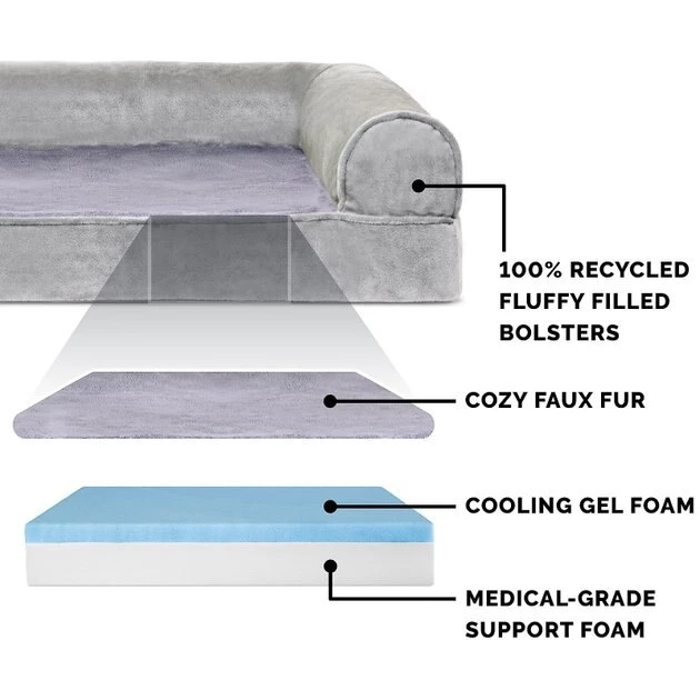 FurHaven Faux Fur Cooling Gel Bolster Cat & Dog Bed w/Removable Cover 8 FurHaven Faux Fur Cooling Gel Bolster Cat & Dog Bed w/Removable Cover - Image 6