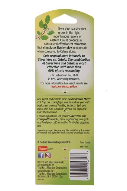 Hartz Cattraction Silver Vine & Catnip Plush Macaron Mice Cat Toy, 2 count 5 Hartz Cattraction Silver Vine & Catnip Plush Macaron Mice Cat Toy, 2 count - Image 3