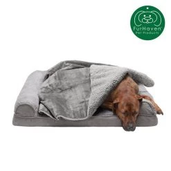 FurHaven Orthopedic Plush & Suede Sofa Dog & Cat Bed & Blanket, Gray, Large -Hart FurHavOfficial Shop 242797 PT2. SY630 V1625253190