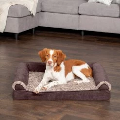 FurHaven Faux Fur & Suede Memory Foam Sofa Dog & Cat Bed