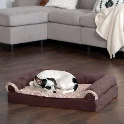 FurHaven Faux Fur & Suede Cooling Gel Sofa Dog & Cat Bed