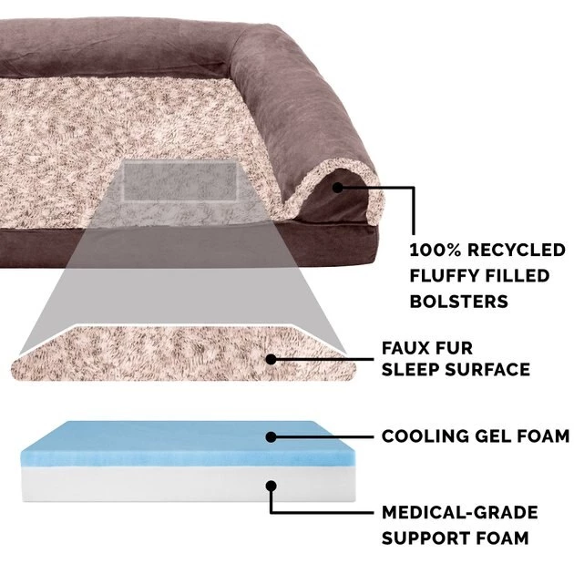 FurHaven Faux Fur & Suede Cooling Gel Sofa Dog & Cat Bed 8 FurHaven Faux Fur & Suede Cooling Gel Sofa Dog & Cat Bed - Image 6