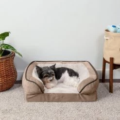 FurHaven Velvet Waves Perfect Comfort Cooling Gel Bolster Cat & Dog Bed w/Removable Cover
