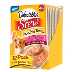 Hartz Delectables Stew Non-Seafood Recipe Chicken & Beef Lickable Wet Cat Treats, 1.4-oz, case of 12