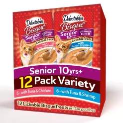 Hartz Delectables Senior Bisque Variety Pack Lickable Cat Treats, 1.4-oz pouch, case of 12