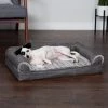 FurHaven Luxe Fur & Performance Linen Memory Top Sofa Cat & Dog Bed w/Removable Cover