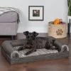 FurHaven Luxe Fur & Performance Linen Cooling Gel Top Sofa Cat & Dog Bed w/Removable Cover