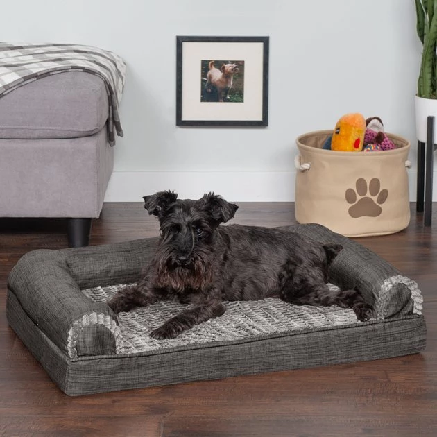 FurHaven Luxe Fur & Performance Linen Cooling Gel Top Sofa Cat & Dog Bed w/Removable Cover 3 FurHaven Luxe Fur & Performance Linen Cooling Gel Top Sofa Cat & Dog Bed w/Removable Cover