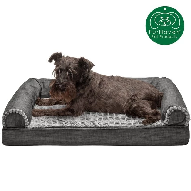 FurHaven Luxe Fur & Performance Linen Cooling Gel Top Sofa Cat & Dog Bed w/Removable Cover 6 FurHaven Luxe Fur & Performance Linen Cooling Gel Top Sofa Cat & Dog Bed w/Removable Cover - Image 4