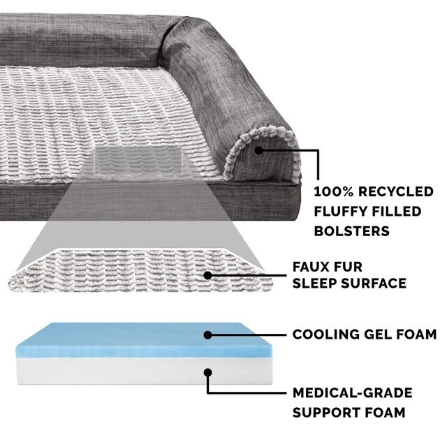 FurHaven Luxe Fur & Performance Linen Cooling Gel Top Sofa Cat & Dog Bed w/Removable Cover 8 FurHaven Luxe Fur & Performance Linen Cooling Gel Top Sofa Cat & Dog Bed w/Removable Cover - Image 6