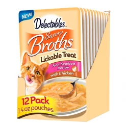 Hartz Delectables Savory Broths Non-Seafood Recipe & Chicken Grain-Free Lickable Cat Treats, 1.4-oz pouch, pack of 12