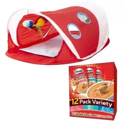 Hartz Delectables Bisque Variety Pack Lickable Cat Treats, case of 12 + Hartz Just For Cats Peek & Play Pop-Up Tent Cat Toy