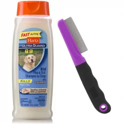 Hartz UltraGuard Rid Flea & Tick Oatmeal Dog Shampoo + Groomer's Best Flea Comb