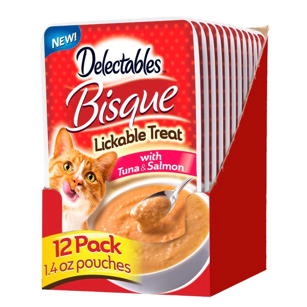 Hartz Delectables Bisque Tuna & Salmon Pack Lickable Cat Treats, 1.4-oz pouch, 12 count 3 Hartz Delectables Bisque Tuna & Salmon Pack Lickable Cat Treats, 1.4-oz pouch, 12 count