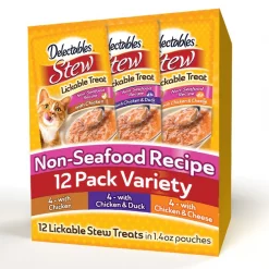 Hartz Delectables Non-Seafood Stew Variety Pack Lickable Cat Treats, 1.4-oz pouch, 12 count