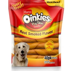 Hartz Oinkies Original Pig Skin Twists wtith Real Smoked Flavor Dog Treats, 40 count