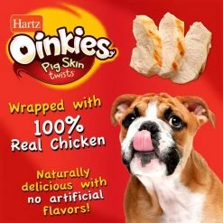 Hartz Oinkies Smoked Pig Skin Twists Wrapped with Real Chicken Dog Treats, 32 count -Hart FurHavOfficial Shop 363284 PT4. SY630 V1644277070